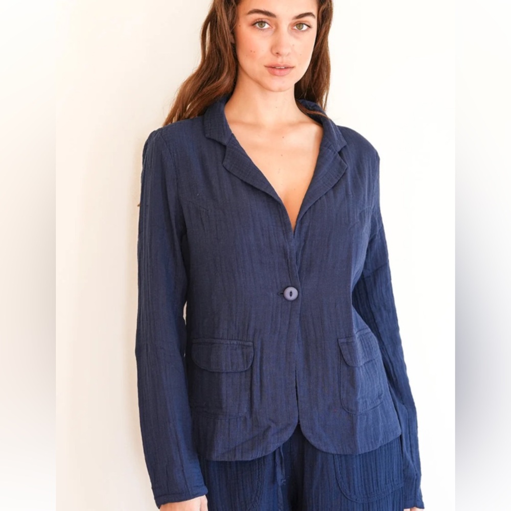 Stark X Women's Navy Cotton Single Button Blazer Size Small